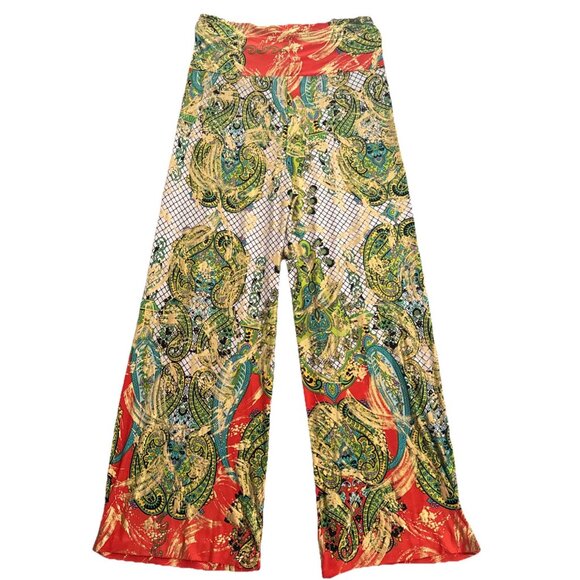 Unbranded Pants - Women’s Flowy Palazzo Pants Sz L Multicolor And Gold Shiny Pull on Metallic
